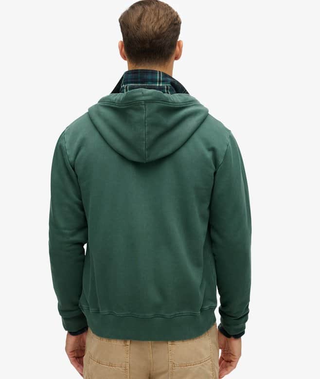 Superdry Mens Essential Logo Washed Zip Hoodie Forest Green Northern