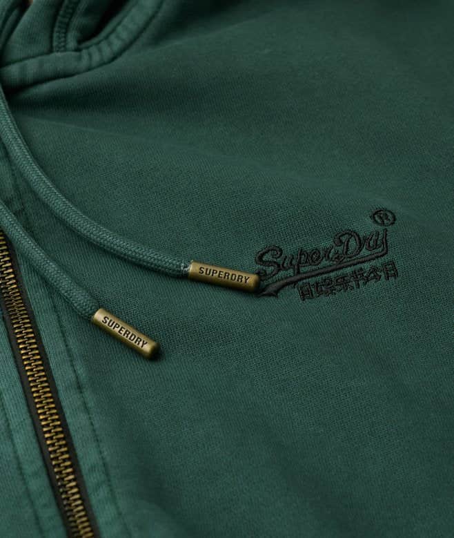 Superdry Mens Essential Logo Washed Zip Hoodie Forest Green Northern