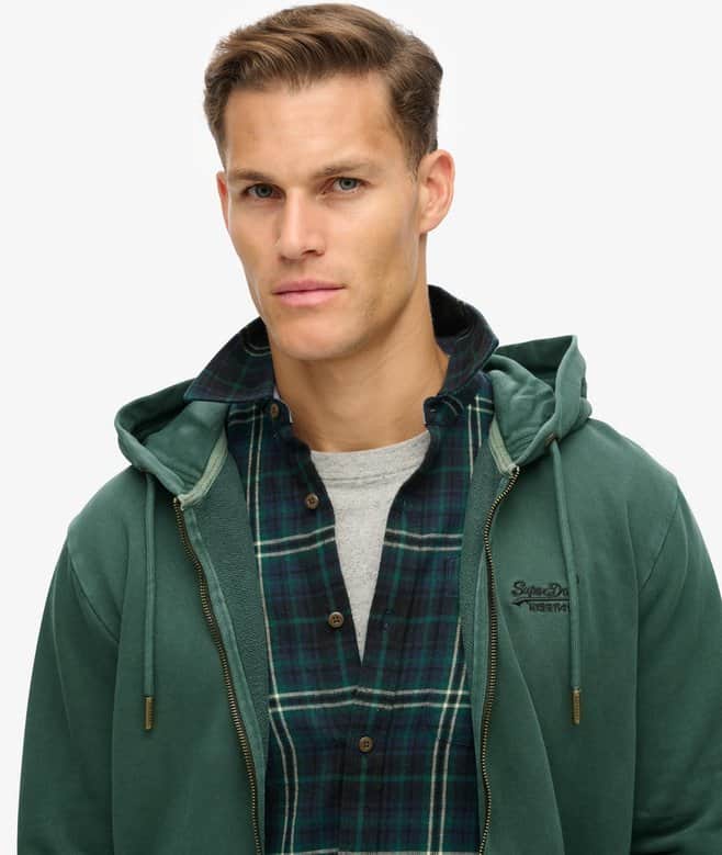 Superdry Mens Essential Logo Washed Zip Hoodie Forest Green Northern
