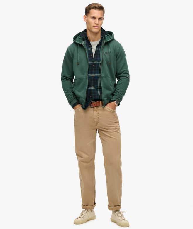 Superdry Mens Essential Logo Washed Zip Hoodie Forest Green Northern