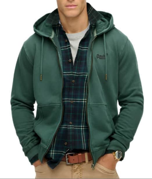 Superdry Mens Essential Logo Washed Zip Hoodie Forest Green Northern
