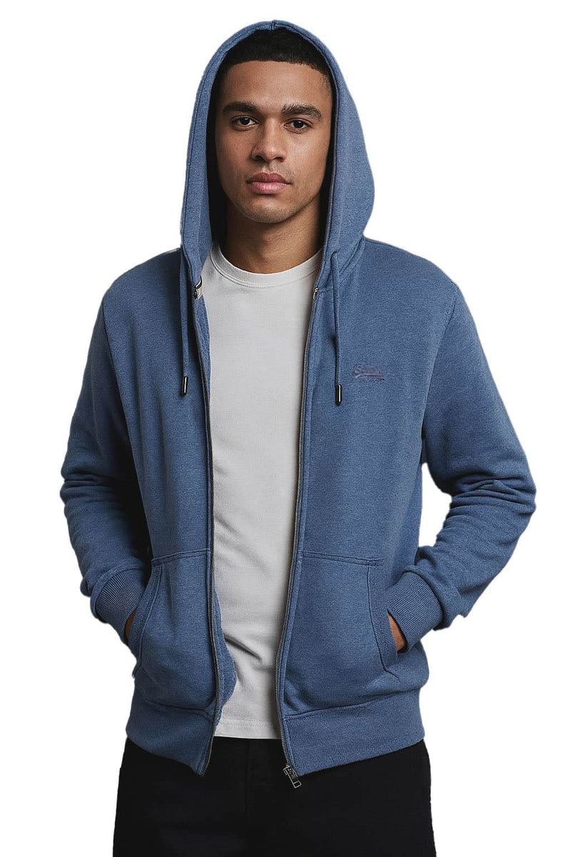 Superdry Mens Essential Logo Zip Hoodie Jeans Blue Northern Ireland