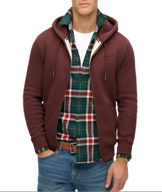 Superdry Mens Essential Logo Zip Hoodie Tawny Port Northern Ireland