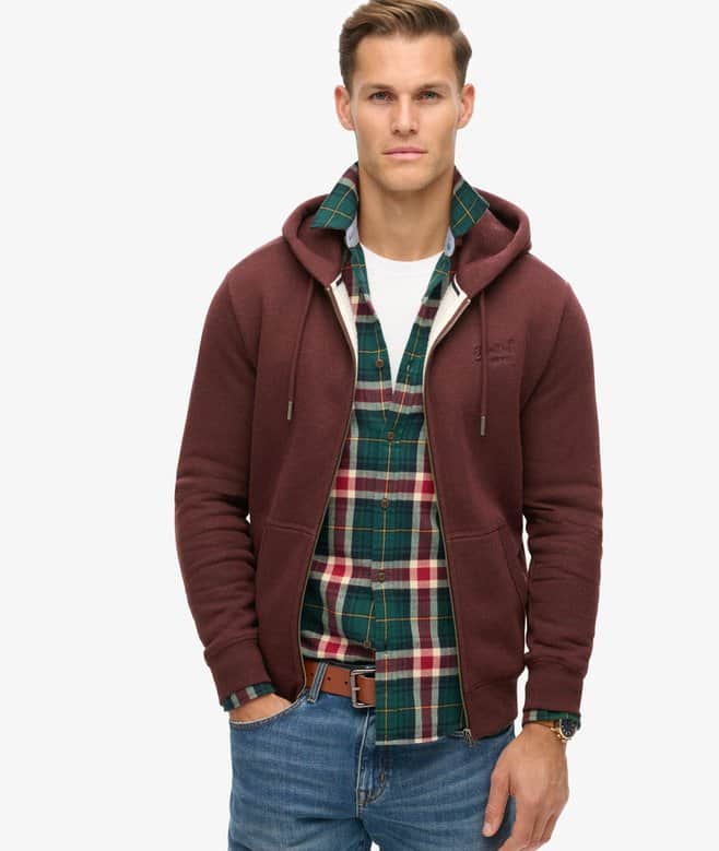 Superdry Mens Essential Logo Zip Hoodie Tawny Port Northern Ireland