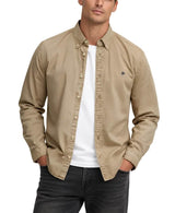 Superdry Mens Garment Dyed Long Sleeve Shirt Tumbled Tan Northern