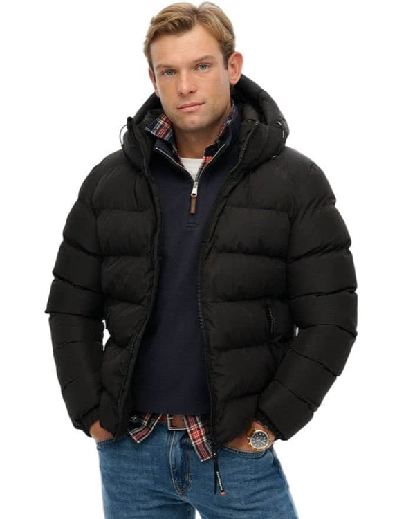 Superdry Mens Hooded Sports Puffer Jacket Black Northern Ireland