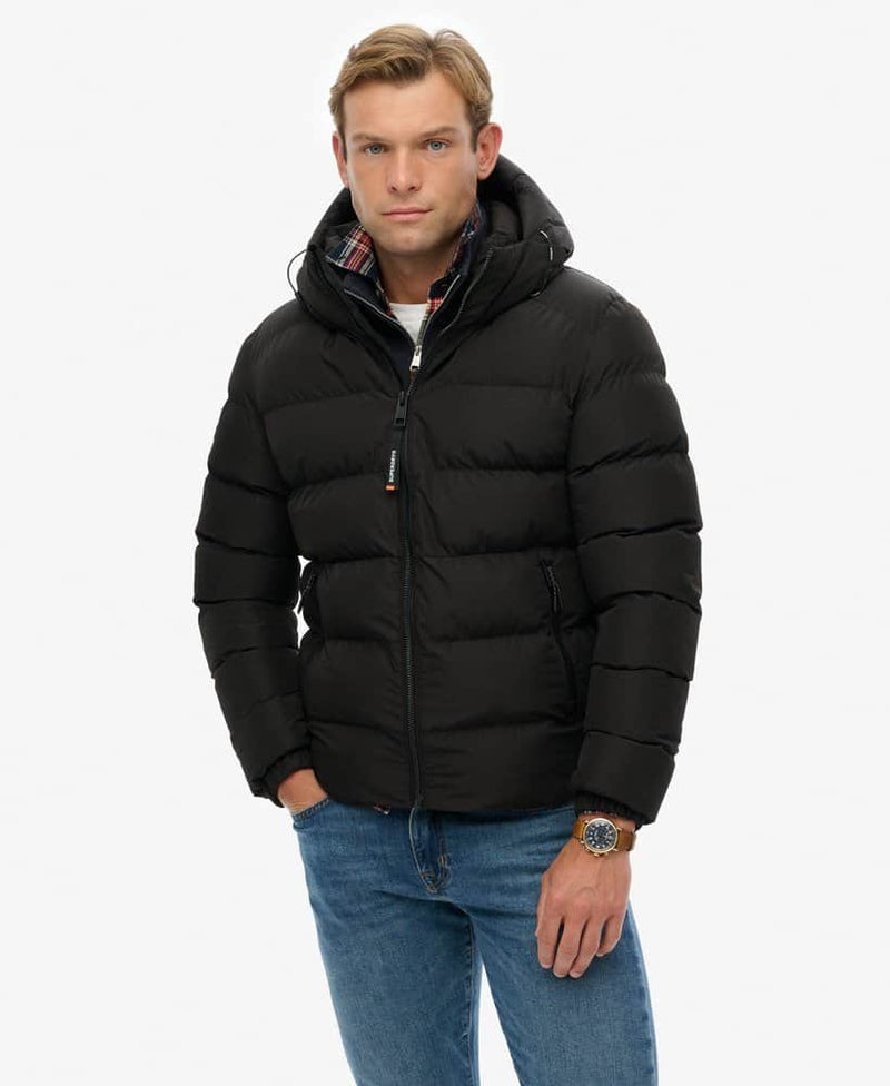 Superdry Mens Hooded Sports Puffer Jacket Black Northern Ireland