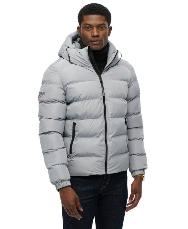 Superdry Mens Hooded Sports Puffer Jacket Washed Denim Northern
