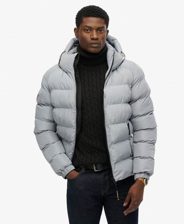 Superdry Mens Hooded Sports Puffer Jacket Washed Denim Northern