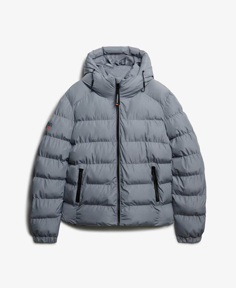 Superdry Mens Hooded Sports Puffer Jacket Washed Denim Northern