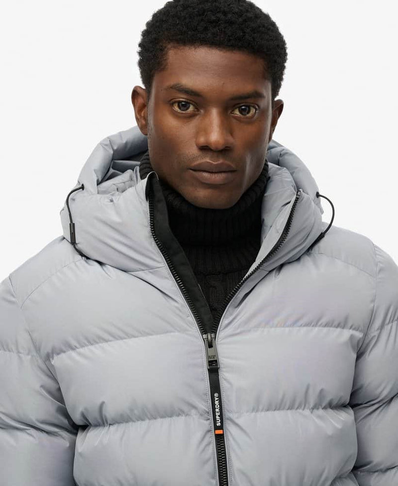 Superdry Mens Hooded Sports Puffer Jacket Washed Denim Northern