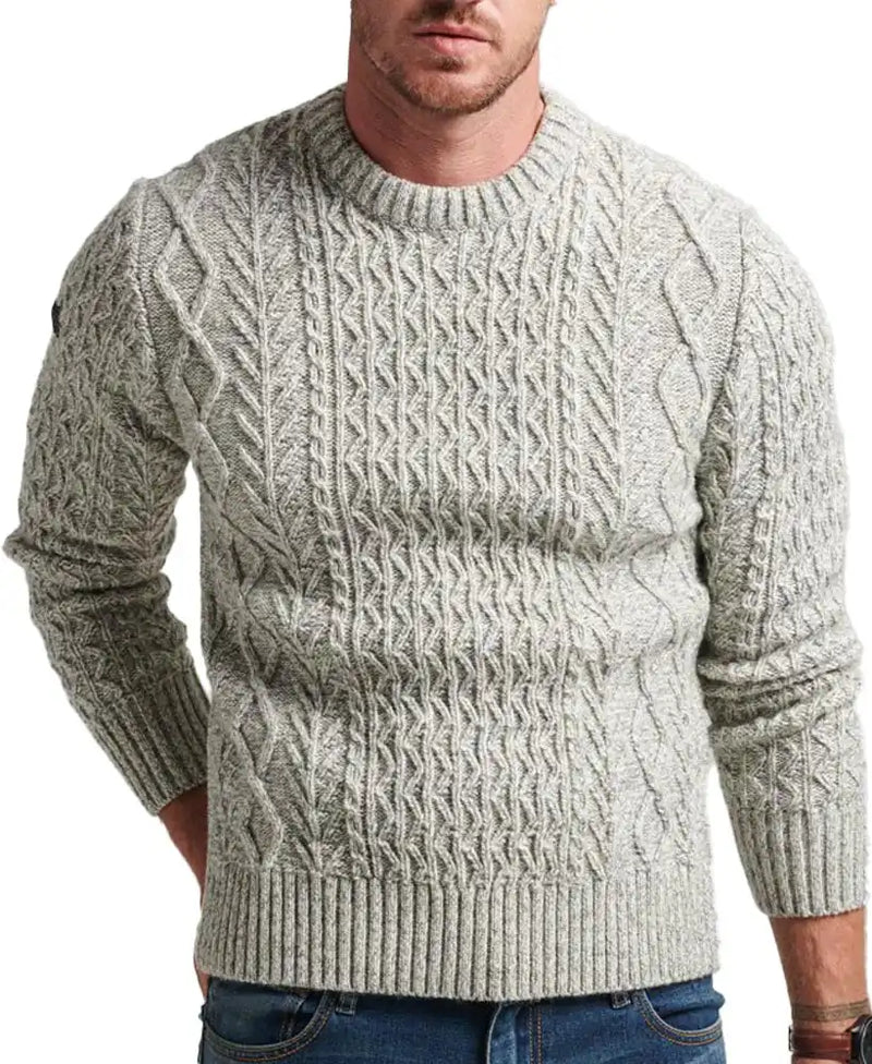 Superdry Mens Jacob Cable Knit Crew Neck Jumper Concrete Twist