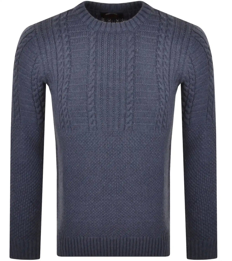 Superdry Mens Jacob Cable Knit Crew Neck Jumper Denim Blue Northern