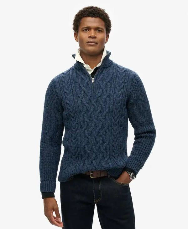 Superdry Mens Jacob Cable Knit Half Zip Indigo Northern Ireland