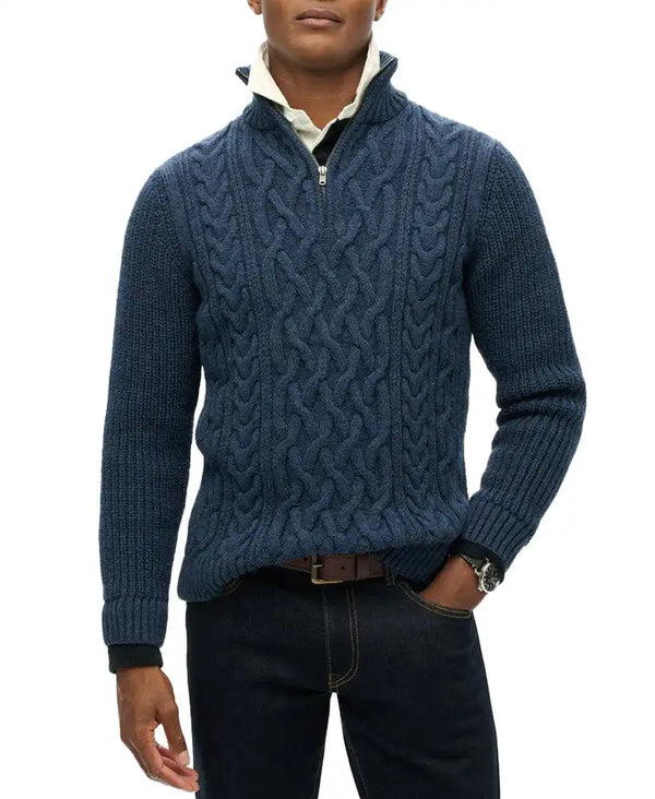 Superdry Mens Jacob Cable Knit Half Zip Indigo Northern Ireland