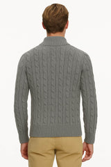 Superdry Mens Jacob Cable Knit Half Zip Jumper Mid Grey Northern