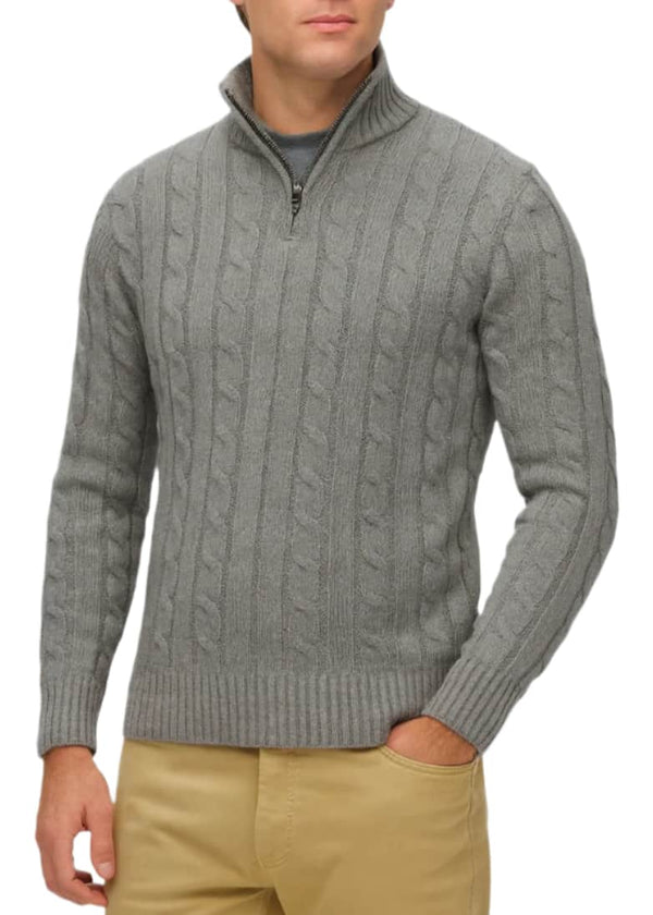 Superdry Mens Jacob Cable Knit Half Zip Jumper Mid Grey Northern