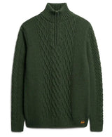 Superdry Mens Jacob Cable Knit Half Zip Sweater Duffle Bag Green