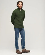 Superdry Mens Jacob Cable Knit Half Zip Sweater Duffle Bag Green