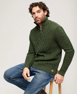 Superdry Mens Jacob Cable Knit Half Zip Sweater Duffle Bag Green