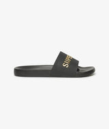 Superdry Mens Logo Pool Slides Black/Metallic Gold Northern Ireland