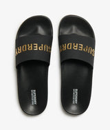Superdry Mens Logo Pool Slides Black/Metallic Gold Northern Ireland