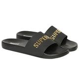 Superdry Mens Logo Pool Slides Black/Metallic Gold Northern Ireland