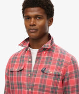 Superdry Mens Merchant Linen Check Shirt Red Check Northern Ireland