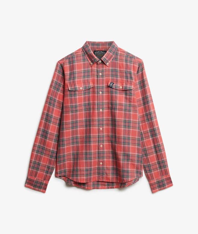 Superdry Mens Merchant Linen Check Shirt Red Check Northern Ireland