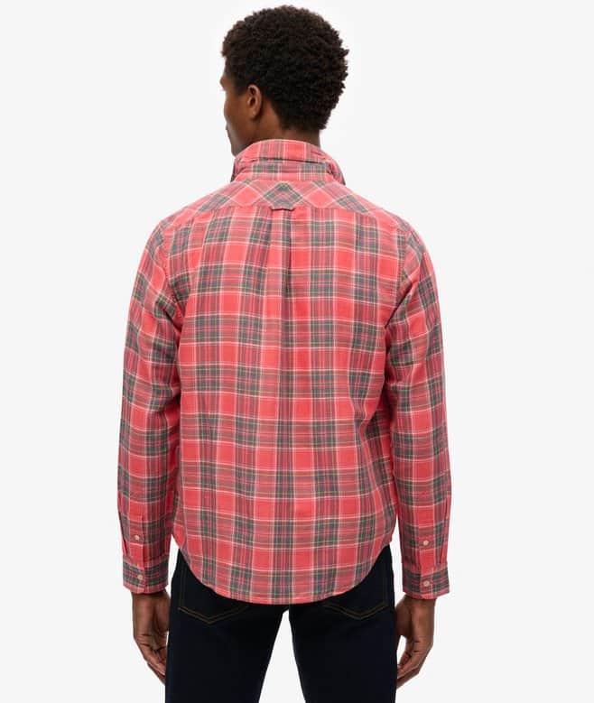 Superdry Mens Merchant Linen Check Shirt Red Check Northern Ireland
