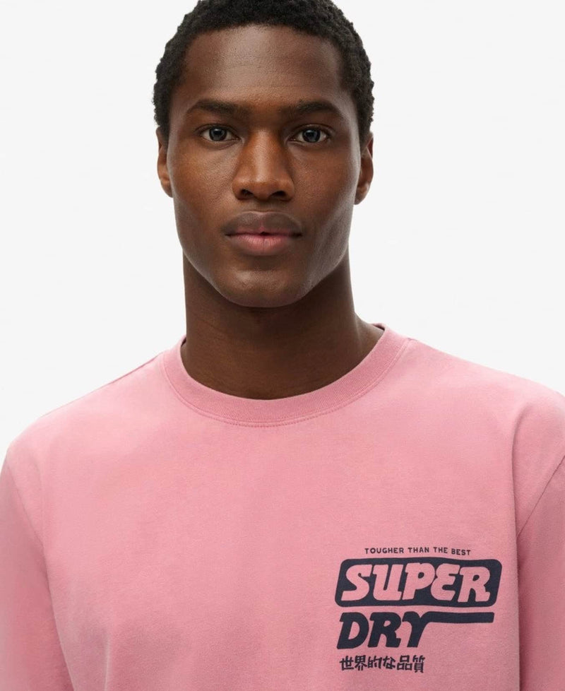 Superdry Mens Mesa Trade Tools Loose Fit T-Shirt Rose Pink Northern