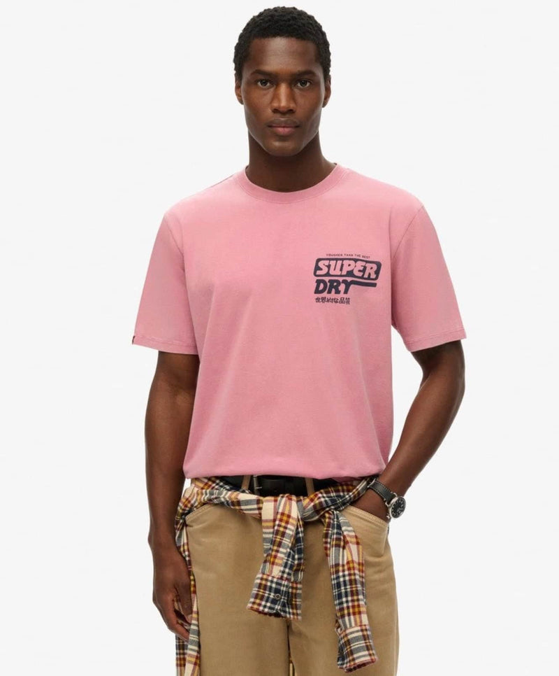 Superdry Mens Mesa Trade Tools Loose Fit T-Shirt Rose Pink Northern