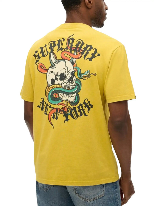 Superdry Mens Neo Trad Tattoo Loose T-Shirt Oil Yellow Northern