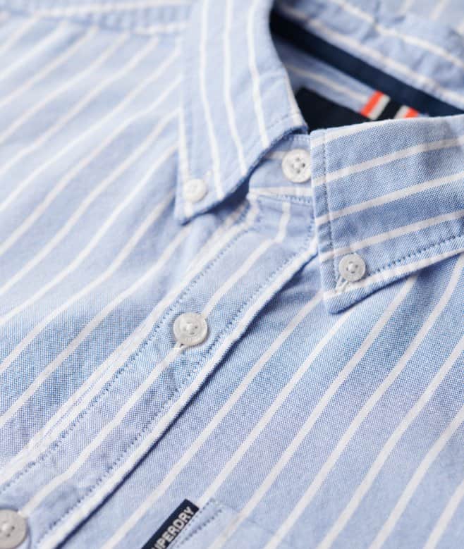 Superdry Mens Oxford Short Sleeve Shirt Broken Blue Stripe Northern