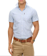 Superdry Mens Oxford Short Sleeve Shirt Broken Blue Stripe Northern
