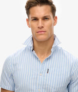 Superdry Mens Oxford Short Sleeve Shirt Broken Blue Stripe Northern