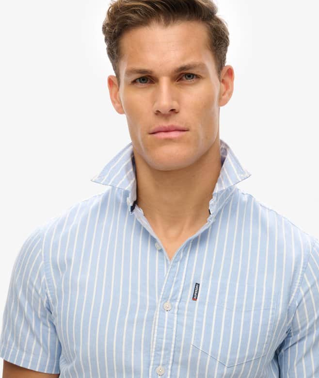 Superdry Mens Oxford Short Sleeve Shirt Broken Blue Stripe Northern