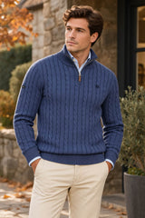 Superdry Mens Preppy Cotton Cable Half Zip Jumper Soft Navy Northern