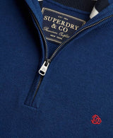 Superdry Mens Preppy Essential Cotton Half Zip Jumper Pilot Blue Marl