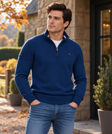 Superdry Mens Preppy Essential Cotton Half Zip Jumper Pilot Blue Marl