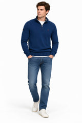 Superdry Mens Preppy Essential Cotton Half Zip Jumper Pilot Blue Marl