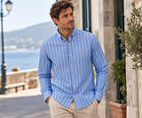 Superdry Mens Preppy Oxford Long Sleeve Shirt Twin Chalk Blue Stripe