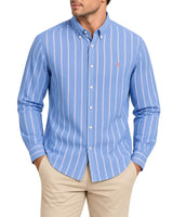 Superdry Mens Preppy Oxford Long Sleeve Shirt Twin Chalk Blue Stripe