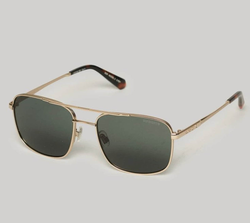 Superdry Mens Square Metal Aviator Sunglasses Light Gold/Green Lens