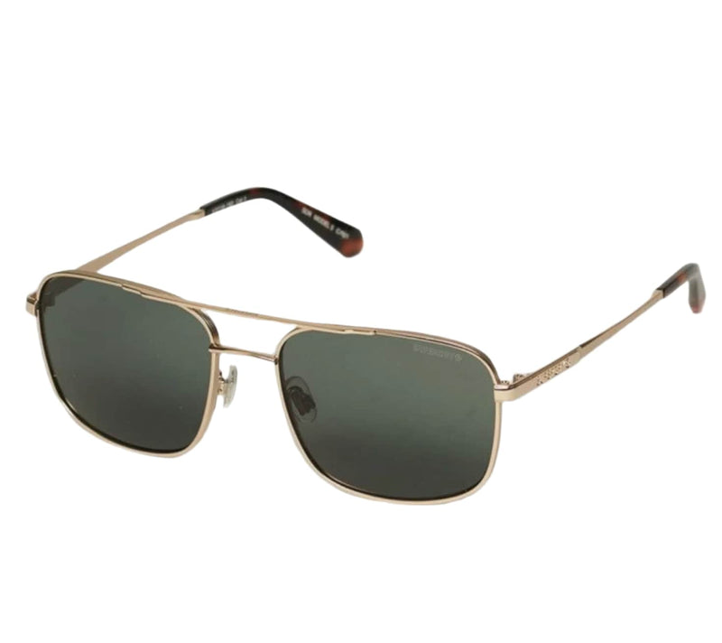 Superdry Mens Square Metal Aviator Sunglasses Light Gold/Green Lens