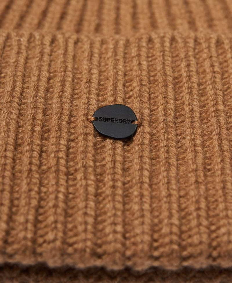 Superdry Mens Studios Premium Ribbed Beanie Hat Camel Ballynahinch
