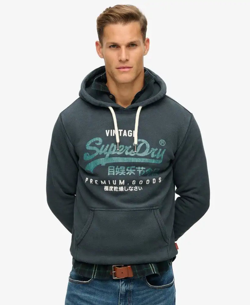 Superdry Mens Vintage Logo Duo Hoodie Jet Black Northern Ireland