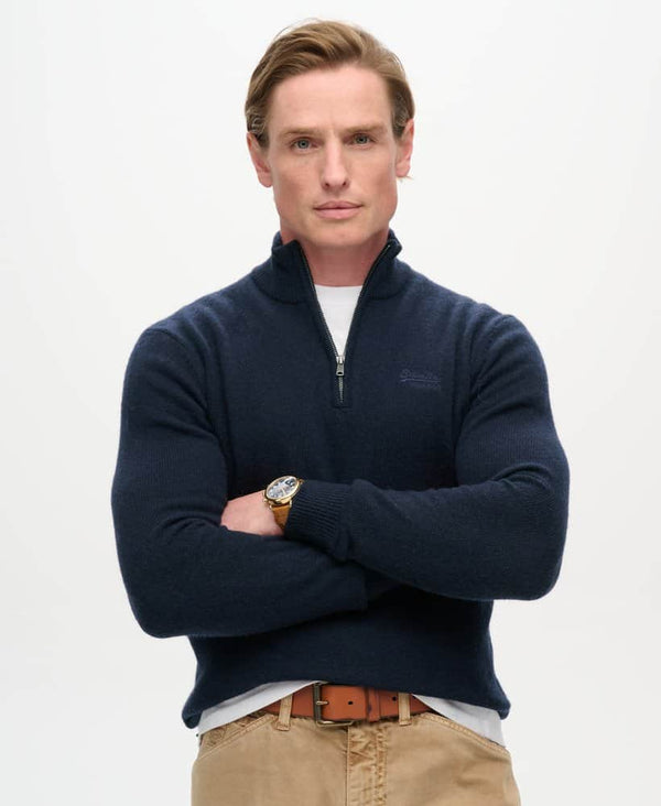 Superdry Mens Essential Embroidered Knit Half Zip Jumper Carbon Navy