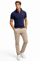 Superdry Pique Monogram Polo Shirt Deep Darkest Navy/Red Northern