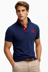 Superdry Pique Monogram Polo Shirt Deep Darkest Navy/Red Northern